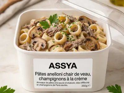 Pâtes chair de veau et champignons à la crème